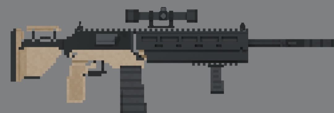 The D7 marksman rifle with a 2–4× scope, voxel style.