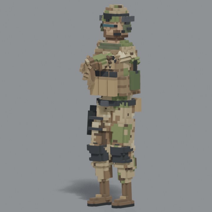 Operator rendered in the voxel art style
